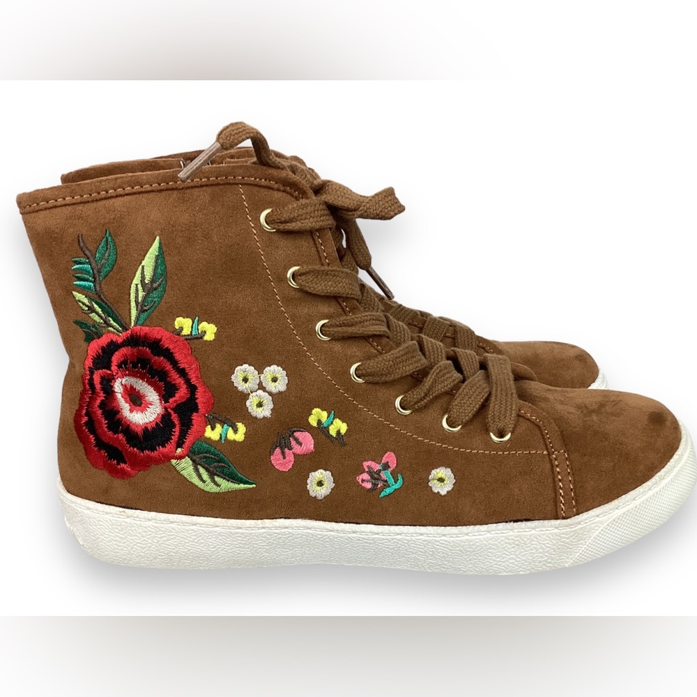 Sam Edelman Harriett Embroidered Brown Hi Top Sneakers